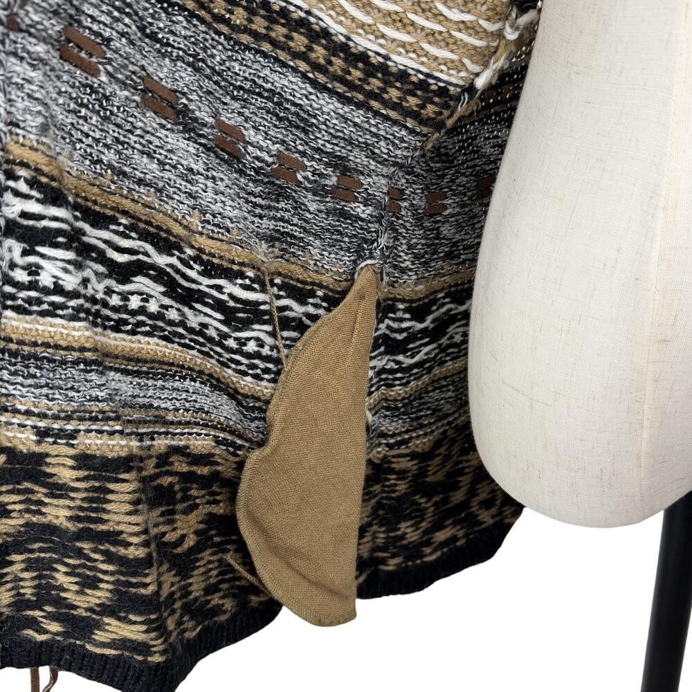 Vintage 80s Together Cardigan Sweater Medium Leopard Print Fringe Chunky Knit - Picture 11 of 13